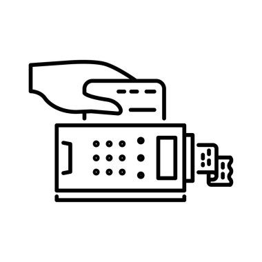 Ödeme yöntemleri ince çizgi simgesi. Pos terminal alışveriş kredi kartı ödeme.
