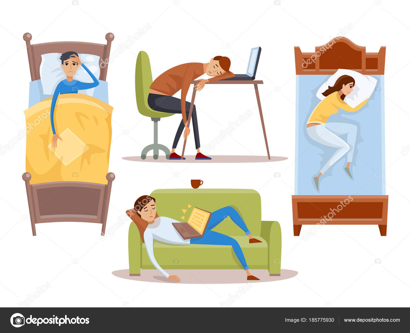 Sleeping Young Woman At Home Vector Illustration Stock Vector