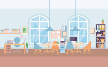 Boş modern ofis iç çalışma masası ortak çalışma merkezi Üniversitesi