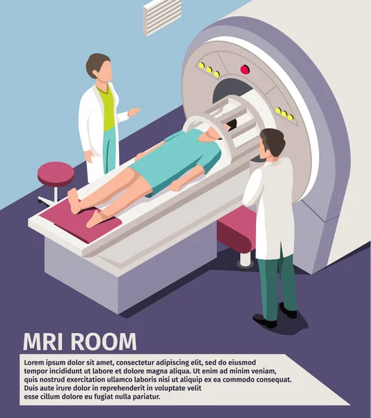 Geneeskunde concept Mri scan en diagnostische gegevens patiënt liggen scanner machine in ziekenhuis — Stockvector