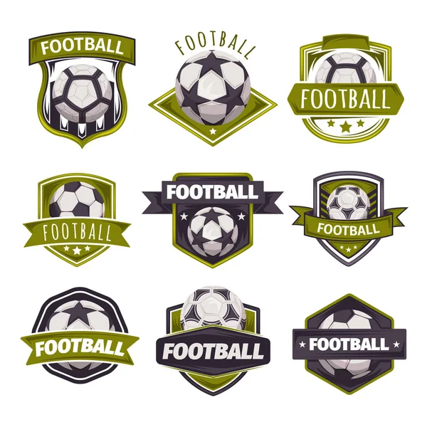 Set van logo's, emblemen op het thema van voetbal, voetbal — Stockvector