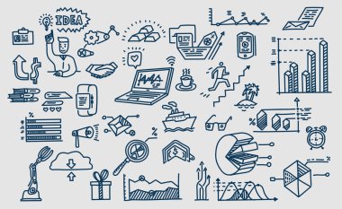 Elle çizilmiş vektör öğeleri sembolleri. İş karalamalar.