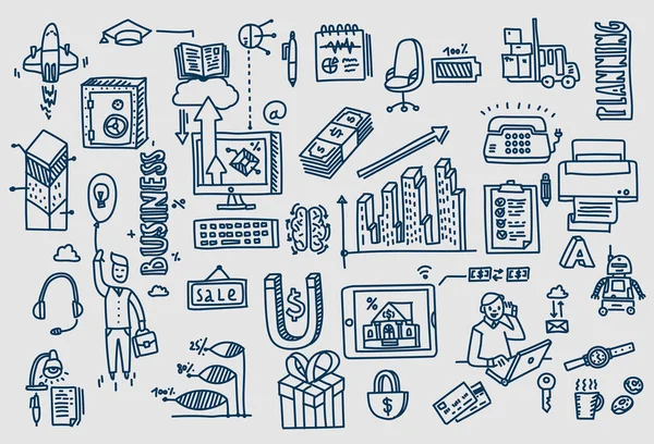 Business Doodles handgezeichnete Vektorelemente und Symbole. — Stockvektor