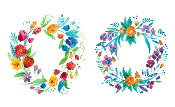 庭の花が手描きの明るく素朴なコロネットの描画アクワレル — ストック写真
