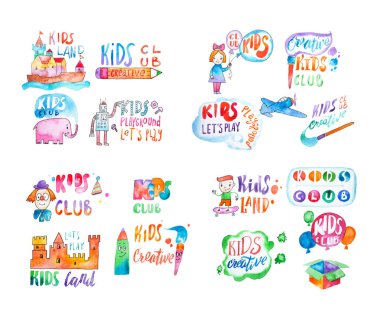 Sulu Boya renkli amblem kaligrafi letterings için çocuk kulübü ile ayarla