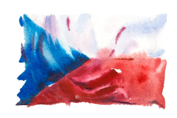 Cseh Köztársaság zászló. Kézzel rajzolt akvarell illusztráció. — Stock Fotó