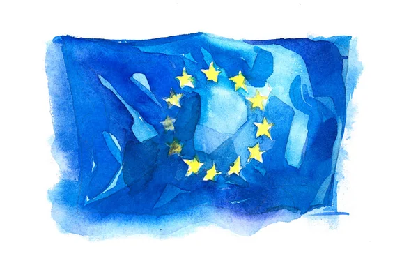 Europe, drapeau de l'Union européenne. Illustration aquarelle dessinée à la main. — Photo