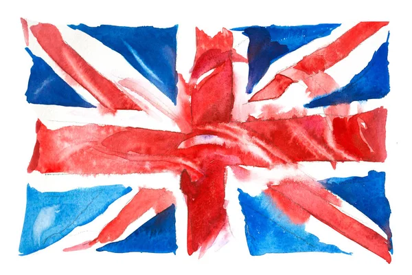 Storbritannien, brittisk flagg. Handritad akvarell illustration. — Stockfoto