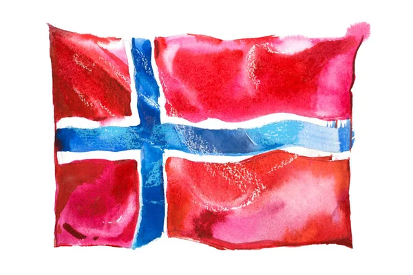 Norge, norsk flagga. Handritad akvarell illustration. — Stockfoto