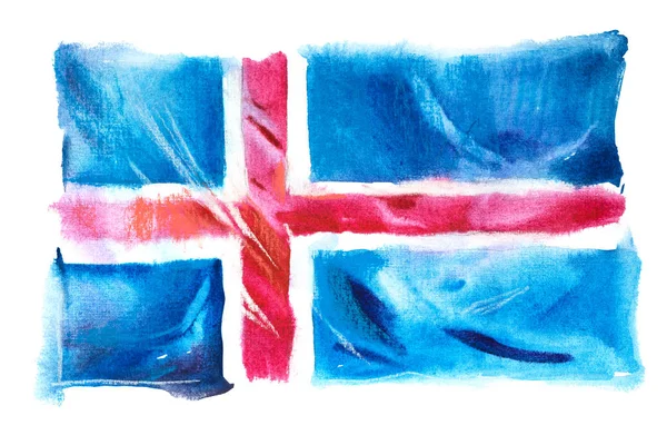 IJsland, IJslandse vlag. Met de hand getekend aquarel illustratie. — Stockfoto