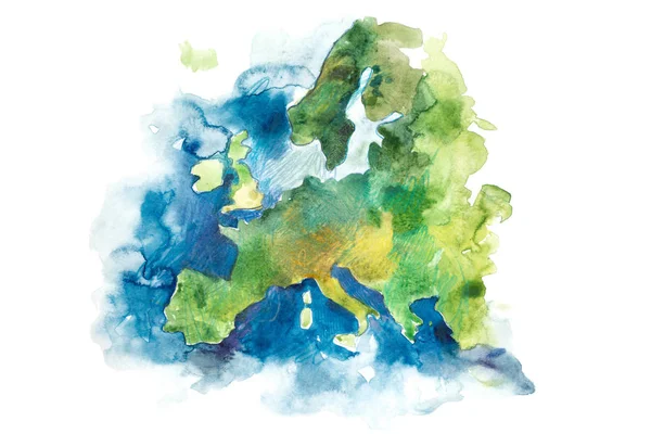 Kaart van Europa, Europese Unie. Aquarelillustratie. — Stockfoto