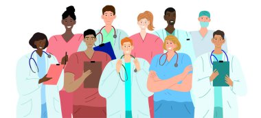 Çeşitli doktor grupları. Dost canlısı tıbbi personel.