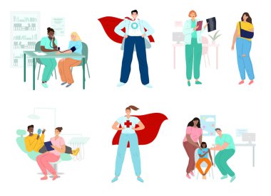 Doctors and patients, diverse medical workers. Hospital, medicine.