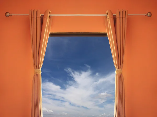 Orange room have a window with blinds you can see blue sky. — Stock Photo, Image