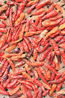 Güneş enerjisi ile kurutulmuş kırmızı biber.