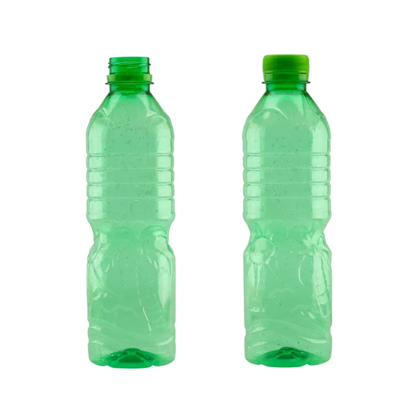 Green plastic bottle isolated on white background. — Stock Photo, Image