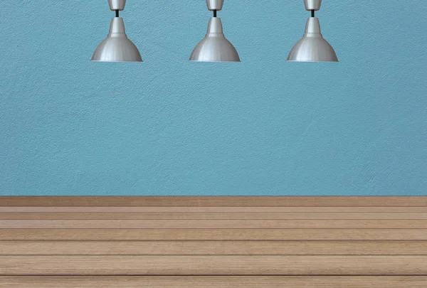 Stříbrné lampy na stropě a v pozadí na modrou konkrétní wa — Stock fotografie