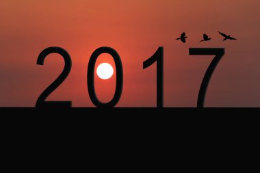 Sayı 2017 evin çatı ve twilig gün batımı silüeti