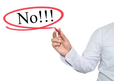 Adamın elini yazmak metin Hayır siyah renk beyaz bac izole ile