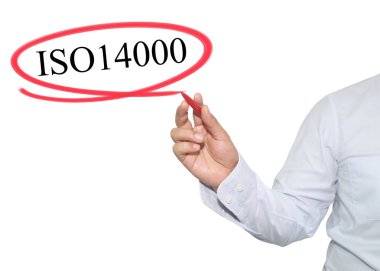 Adamın elini yazmak metin wh izole ISO 14000 siyah renk ile