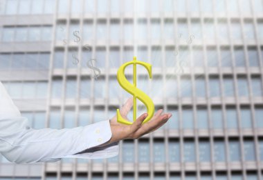 Para birimi sembolü bir işadamı olarak dolar ver ve bir beyaz var