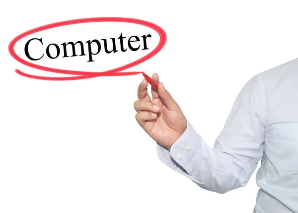 Рука людини пише текст Комп'ютер з чорним кольором ізольовано на w — стокове фото