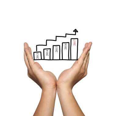 Konsantrasyon içinde el iş çubuk grafik sembolü ve adam numaralı 2017