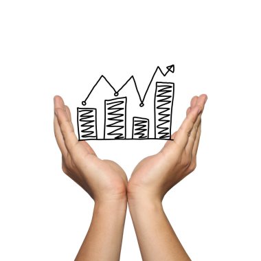 Eğilim adam yandan büyüyen iş çubuk grafik sembolü.