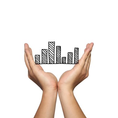 Adam elinde presentat kavramı üzerindeki iş çubuk grafikte sembolü