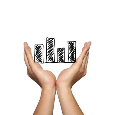 Adam elinde presentat kavramı üzerindeki iş çubuk grafikte sembolü