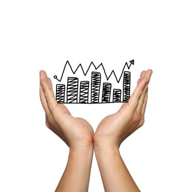 Eğilim adam yandan büyüyen iş çubuk grafik sembolü.