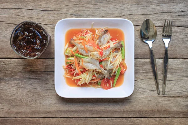 Bovenaanzicht Papaya Salade van somtum in de stijl van de Thais eten voor ontwerp di — Stockfoto