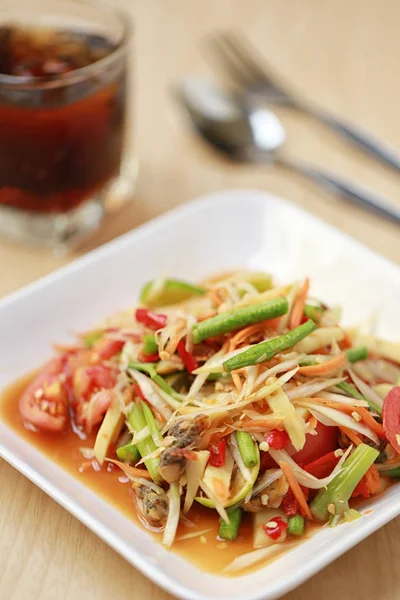 Som Tum Thailändische Speisen Oder Papayasalat Würzigem Geschmack Und Ist — Stockfoto