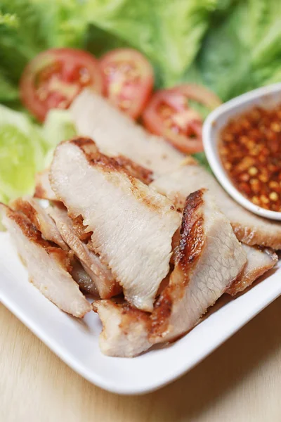 Gebratenes Schweinefleisch Von Thailändischen Lebensmitteln Stil Für Design Diät Hintergrund — Stockfoto