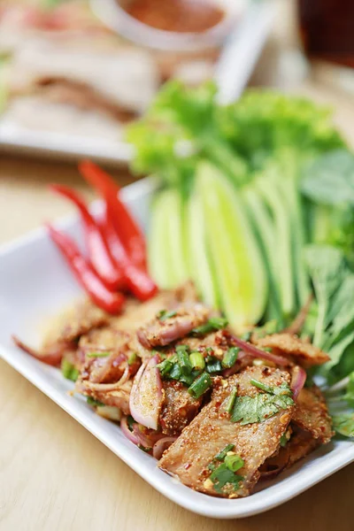 Ensalada Picante Cerdo Asado Estilo Tailandés Para Diseño Dieta Fondo — Foto de Stock