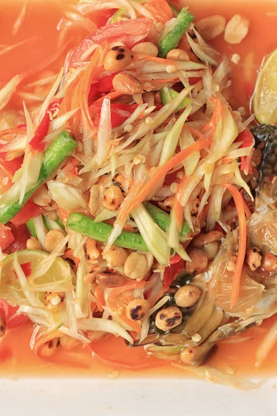 Ensalada Papaya Cerca Los Alimentos Tailandeses Somtum Alimento Popular Tailandia —  Fotos de Stock