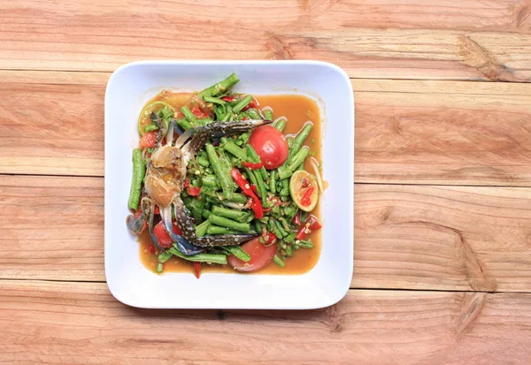 Yardlong Bonen Salade Met Krab Van Thaise Levensmiddelen Witte Schotel — Stockfoto