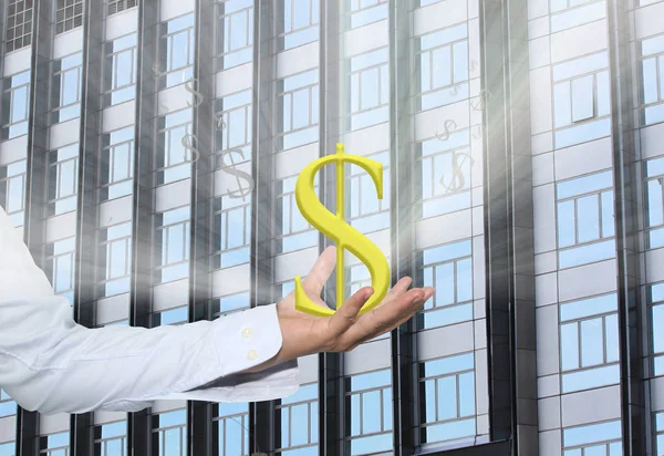 Symbol Waluty Dolar Biznesmen Ręcznie Mają Białe Belki Koncepcji Zyski — Zdjęcie stockowe
