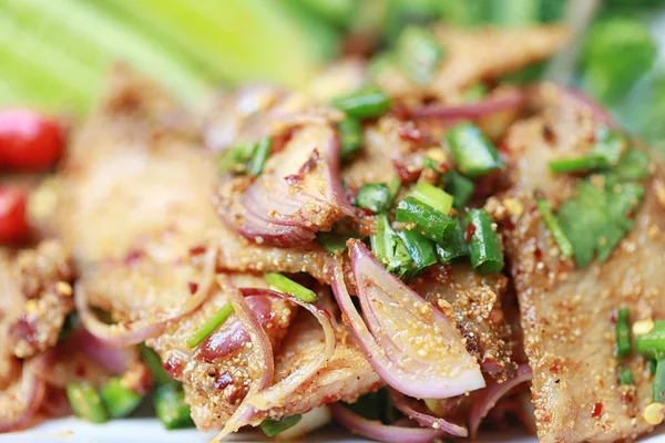 Ensalada Picante Cerdo Asado Estilo Tailandés Para Diseño Dieta Fondo — Foto de Stock