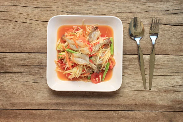 Bovenaanzicht Papaya Salade Van Somtum Stijl Van Thais Eten Voor — Stockfoto