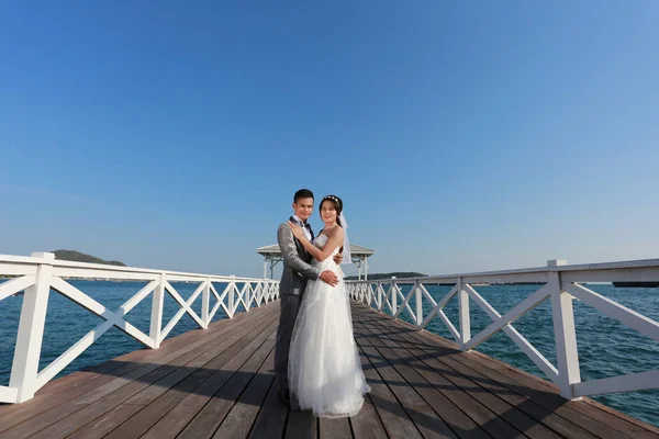 Pré Mariage Photographie Thai Couples Sur Pont Bois Atsadang Koh — Photo