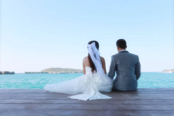 Pre Wedding Fotografie Thailändische Paare Auf Einer Hölzernen Atsadang Brücke — Stockfoto