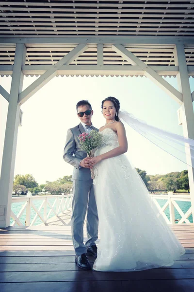 Pre Wedding Fotografie Thaise Verliefde Een Houten Atsadang Brug Van — Stockfoto