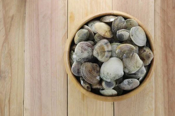 Dierlijke Zee Van Geribbeld Venus Clam Hout Schotel Voor Ingrediënten — Stockfoto