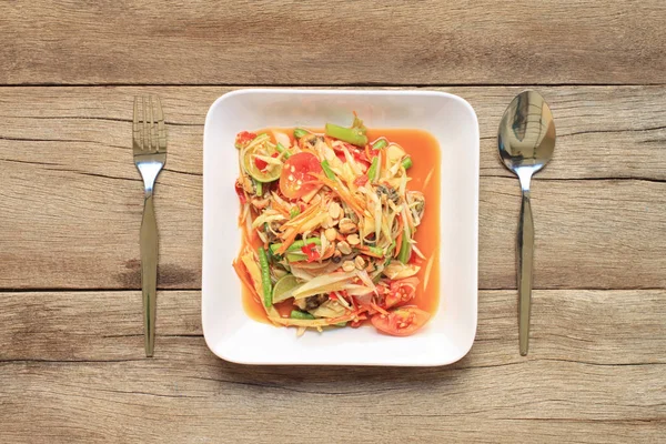 Bovenaanzicht Papaya Salade Van Somtum Stijl Van Thais Eten Voor — Stockfoto