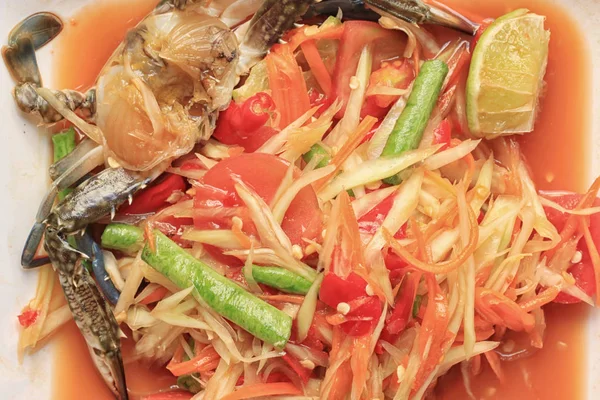 Closeup Papájový Salát Thajské Potravin Somtum Potraviny Populární Thajsku — Stock fotografie