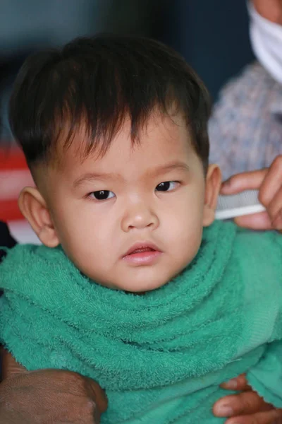 Asijské Děti Chlapce Účes Pojetí Krásy Módy Dobrého Zdraví Dětství — Stock fotografie