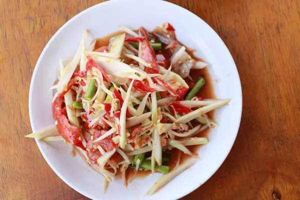 Salada Mamão Somtum Thai Foods Comida Tem Sido Popular Tailândia — Fotografia de Stock