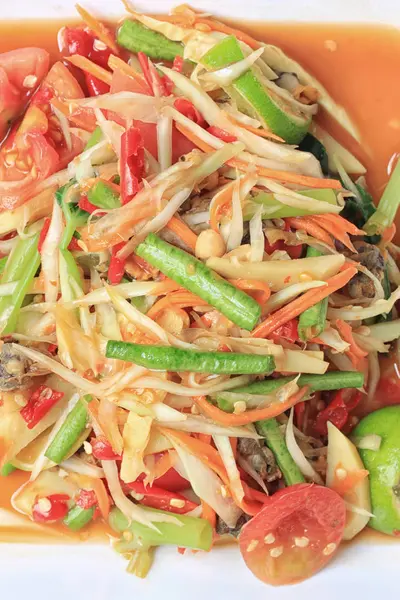 Closeup papaya salad of thai foods, SOMTUM. — Stock Photo, Image