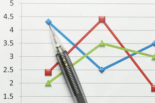 Black pencil placed on graph paper business. — Stock Photo, Image